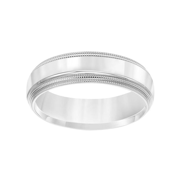 Flat view of Low Dome Step Edge Carved 6MM Wedding Band