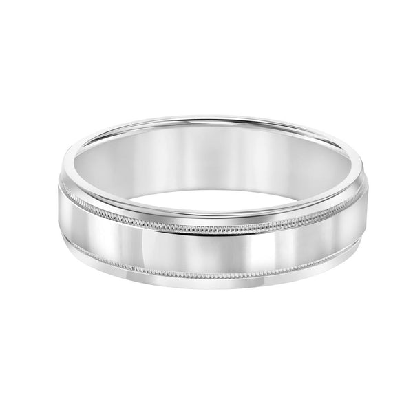 Flat View of Goldman Low Dome Roll Edge Carved 6MM Wedding Band 11-N6862 