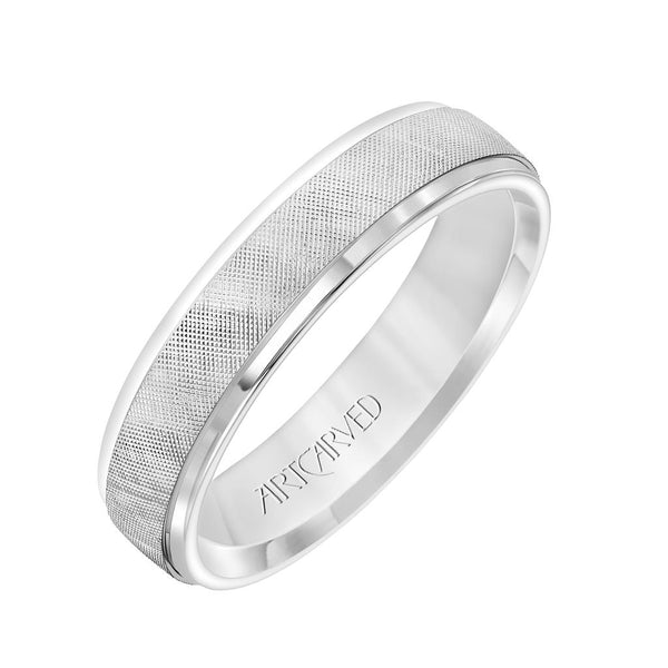 Angle View of Low Dome Round Edge Carved 5MM Wedding Band