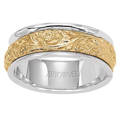 Flat Round Edge Carved Wedding Band 