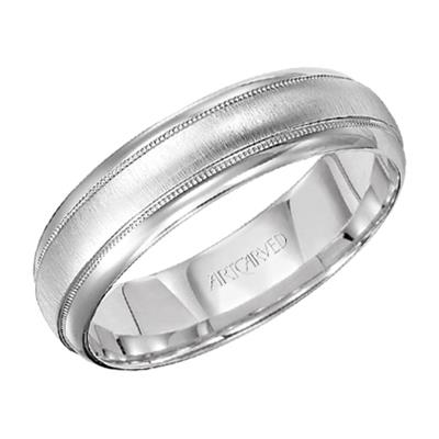 Angle View of Low Dome Round Edge Carved 6MM Wedding Band