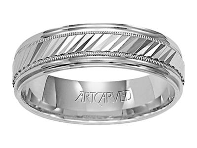 Flat Round Edge Carved Wedding Band Flat