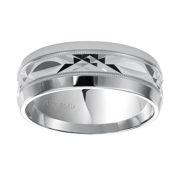 Flat Bevel Edge Carved Wedding Band 11-WV5435