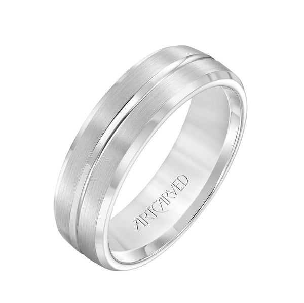 Angle View of Low Dome Bevel Edge Carved 6.5MM Wedding Band