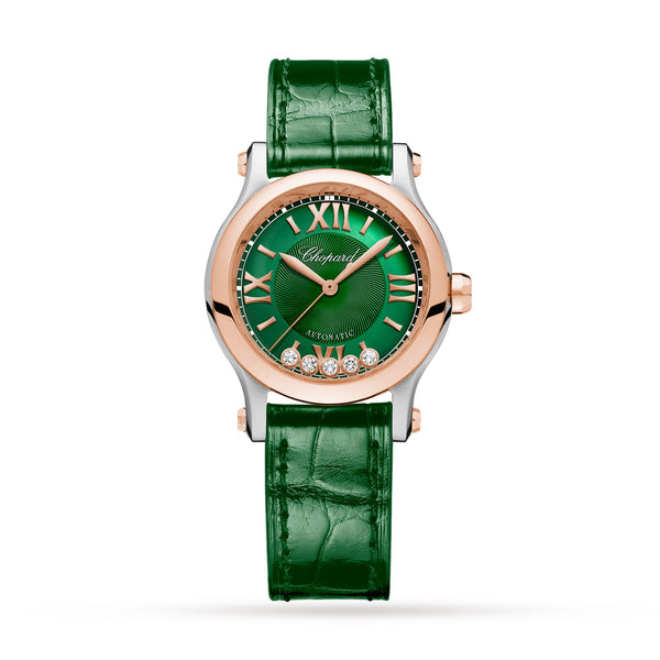 Happy Sport Automatic Steel and Gold 30mm Green Dial Watch