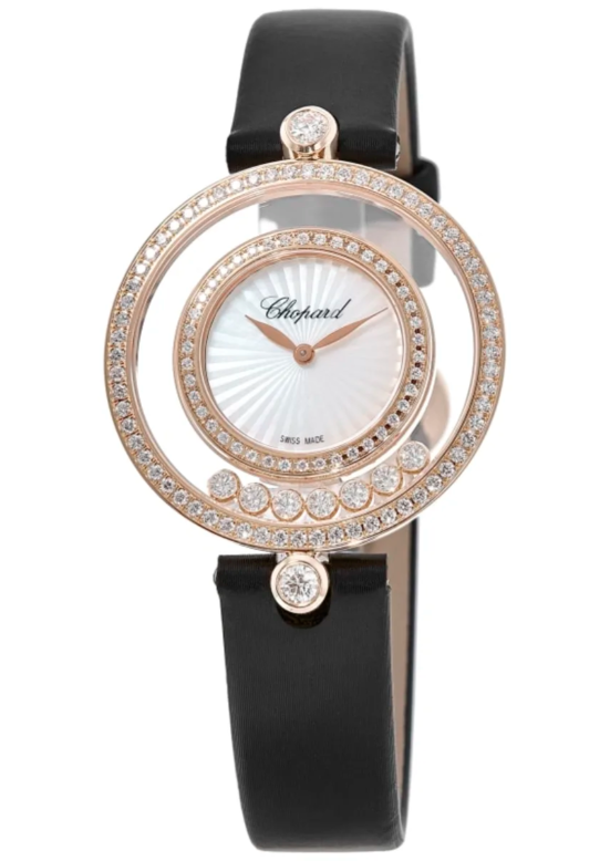 Happy Diamonds Icons Quartz 18k Rose Gold Watch with Diamond bezel and 7 Moving diamonds