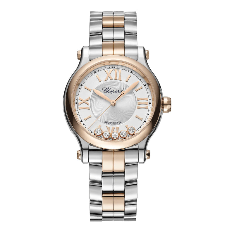 Happy Sport 33mm 18k rose gold and stainless steel automatic watch