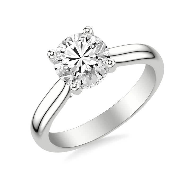 Angle view of Classic Solitaire Engagement Ring with Hidden Halo and Diamond Bridge