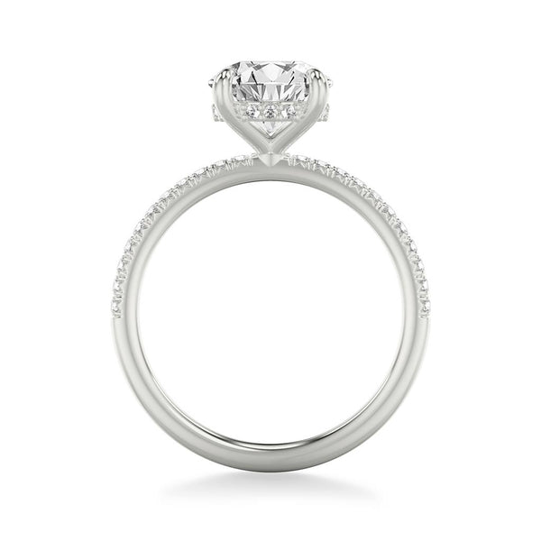 White Gold Classic Engagement Ring with Hidden Halo and Claw Prongs with Diamond Shank