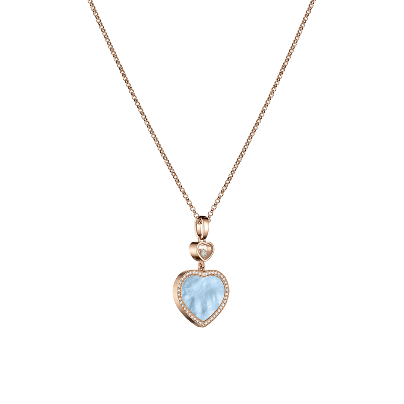 Happy Hearts Rose Gold Turquoise Mother of Pearl Diamond Pendant