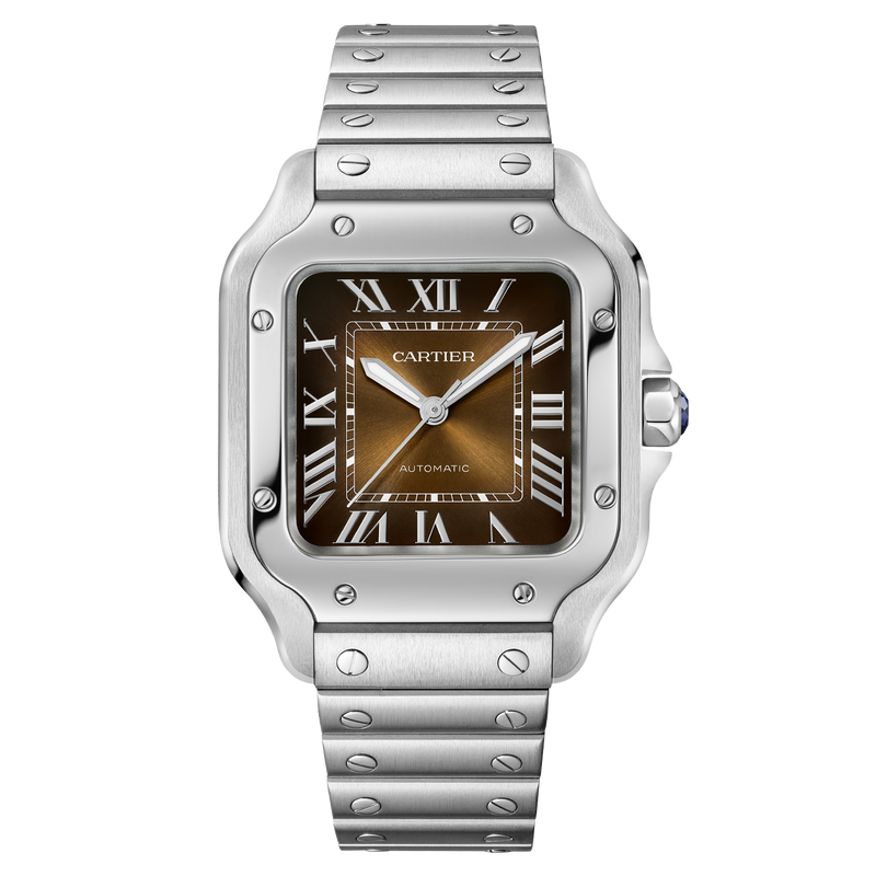 Santos de Cartier Brown Dial Medium Model Watch on Stainless Steel Bracelet