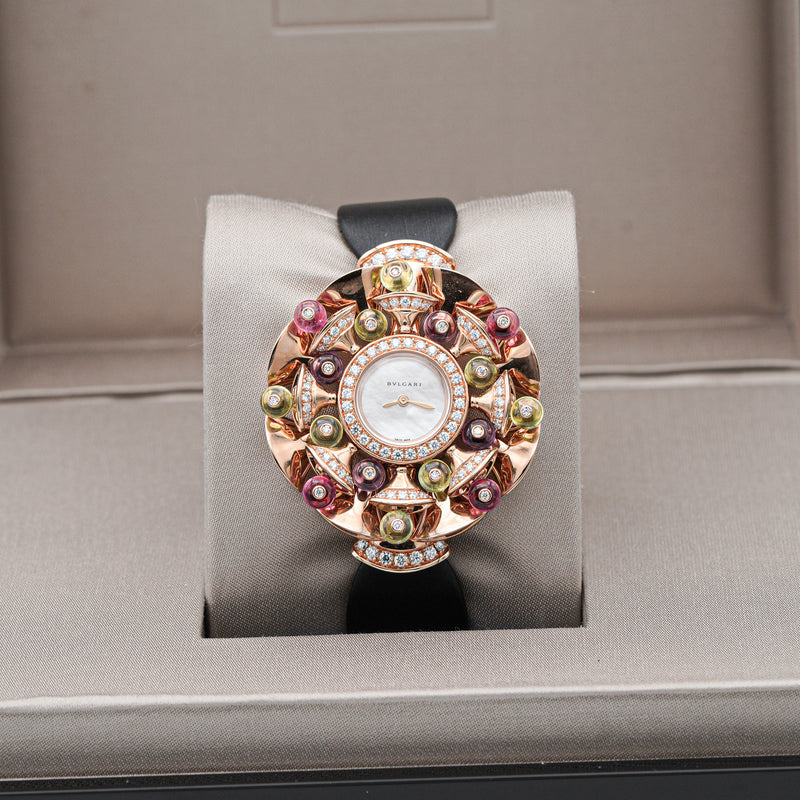 BVLGARI 102217 Bulgari Divas' Dream Quartz Rose Gold set with diamonds, peridot, rubellite and amethyst beads 39mm watch dial