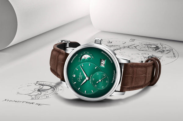 Glashütte Original PanoMaticLunar Green Dial side lay