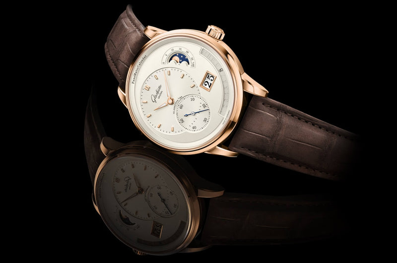 Glashütte Original PanoMaticCalendar Rose Gold Dress Watch side lay