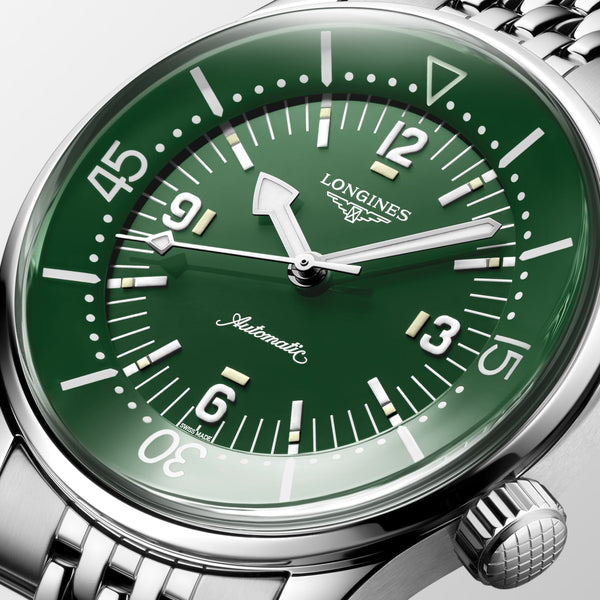 Dial View Longines L37644066 Heritage Legend Diver Green Dial