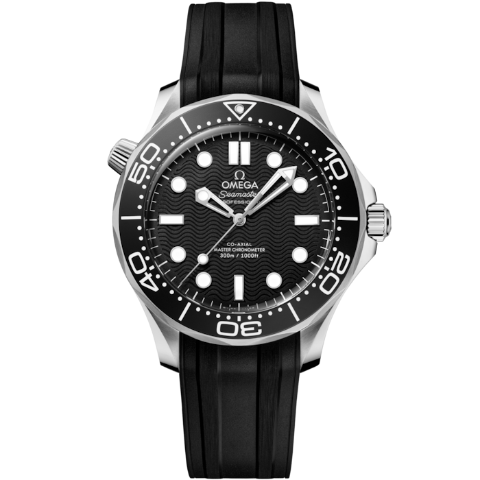 Omega Diver 300M Co-Axial Master Chronometer 42mm Black Dial on Rubber Strap Watch 