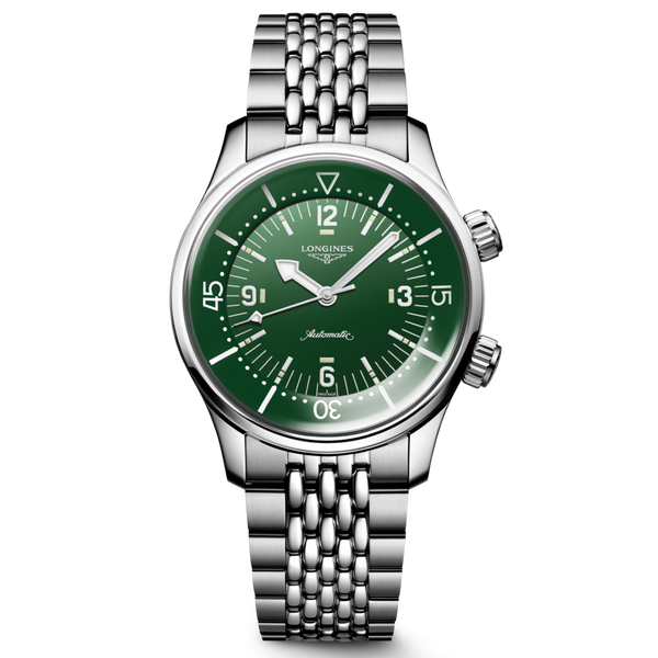 Front View Longines L37644066 Heritage Legend Diver Green Dial